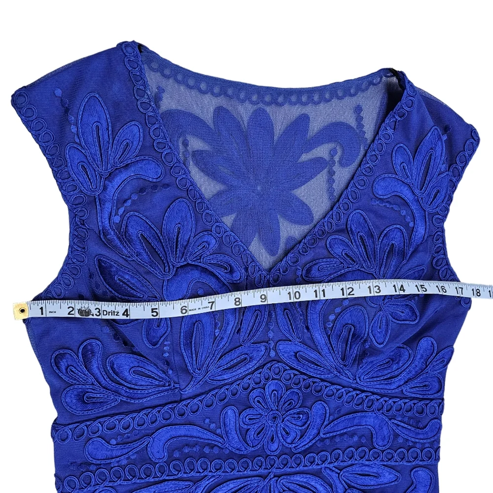 Sue Wong Cocktail Dress Womens Size 10 Cobalt Blue Embroidered Cap Sleeves Lined - Picture 14 of 15